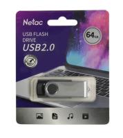Флешка USB 64 Гб Netac U505, USB2.0, металл, черный, серебристый