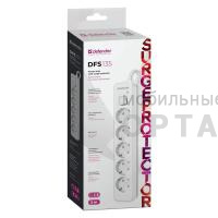 Сетевой фильтр DEFENDER DFS135, 5 розеток, ПВС 3*1,5 мм2, мощность 3680 Вт, ток 16А, защ. шторки, белый, 5,0 м (1/20)