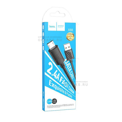 Кабель USB to Micro HOCO X88 Gratified, 1m, 2.4A,  черный